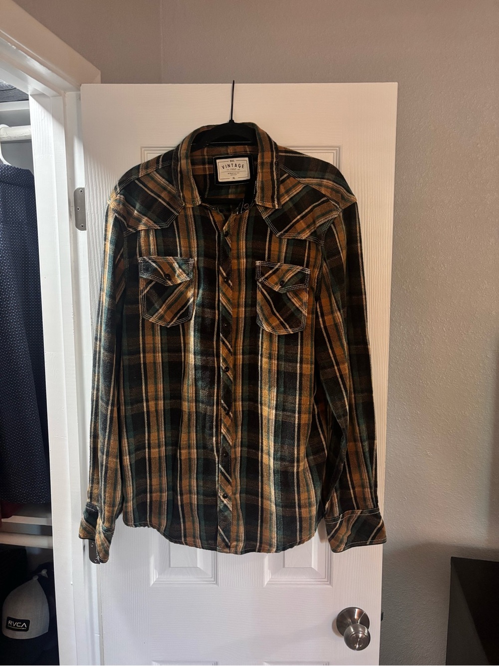 BKE Plaid Shirt in Black, Mustard and Teal